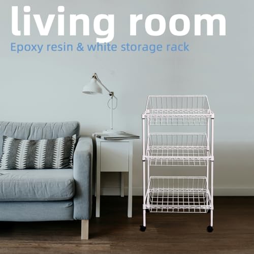 NSF white 3-layer storage rack, kitchen basket rack, vegetable tableware sorting, laundry room dirty clothes storage, detachable storage basket, multifunctional household epoxy resin - size: 3-White DIY basket