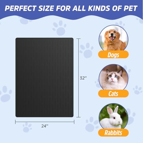 Large Dog Mats for Food and Water, 32"x24" Waterproof Pet Food Mats for Floor Nonslip Silicone Bowl Mats with Raised Edges - color: Black, size: 32"L x 24"W