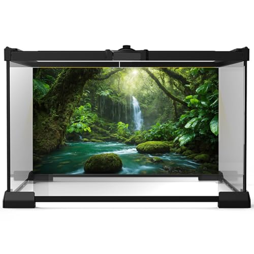Waterfall Aquarium Background River Deep in Mountain Forest Terrarium Backgrounds Rainforest Jungle Plants Style Nature Landscape Fish Tank Background Deep Forest Reptile Tank Backgrounds 24x12in - color: Dense Green, size: 24(W)x12(H)inches/ 60(W)*30cm(H