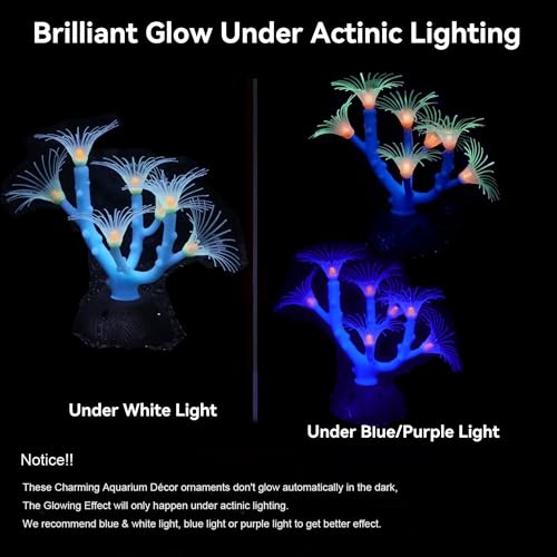 ZtohPyo Aquarium Coral Plant Ornament with Glowing Effect, Silicone Soft Fish Tank Decorations, Artificial Glow in The Dark Plant Ornament for Fish Tank Landscape Decoration - color: Blue Tree Coral