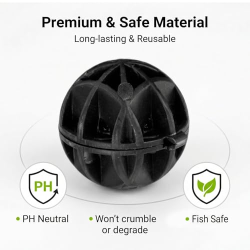 RAINFLOW Aquarium Bio Balls - 100pcs Black Bulk Sump Filter Media with Sponge Biological Filtration Media for Koi Pond,Fish Tank,Canister,Air Pump