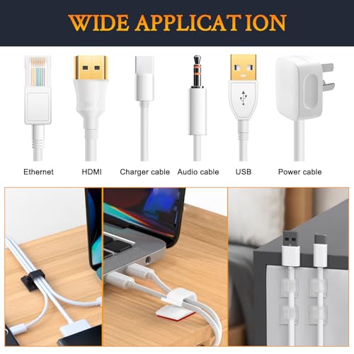 SOULWIT 50 Pcs Self Adhesive Cable Management Clips, Cable Organizers Sticky Wire Clips Cord Holder for TV PC Laptop Ethernet Cable Desktop Home Office (Clear) - color: Clear