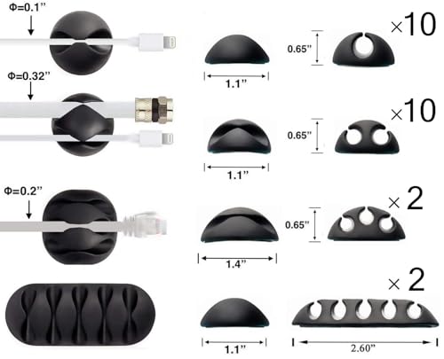 OHill Desk Cable Management Cord Organizer, 24 Pack Black Self Adhesive Cord Holder Cable Clips, Ideal Cable Organizer Wire Keeper for Desk, Nightstand, Phone Charger, Computer, Home, Office, Car - color: Black, size: ‎24-Pack