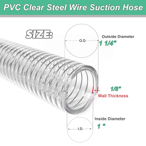 1"id-50ft PVC Reinforced Tubing Steel Wire Suction Flexible Hose Vinyl Tubing Heavy Duty PVC Vacuum Hose Drain Fuel Oil Gas Water for Marine Bilge Pump Pond Spa - size: 1"ID, style: 50 feet