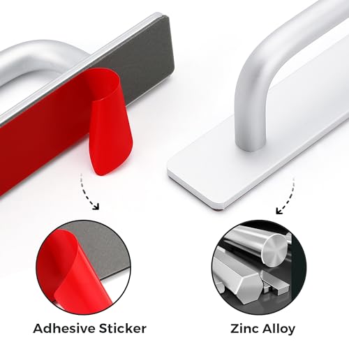 2 Pack Adhesive Handles Self Stick Instant Cabinet Handles 5.83" Stick on Cabinet Handles Drawer Push Pull Handles Helper Sliding Screen Door Handles for Sliding Closet Window Wardrobe - Silver - color: Silver, size: 5.83 In Length