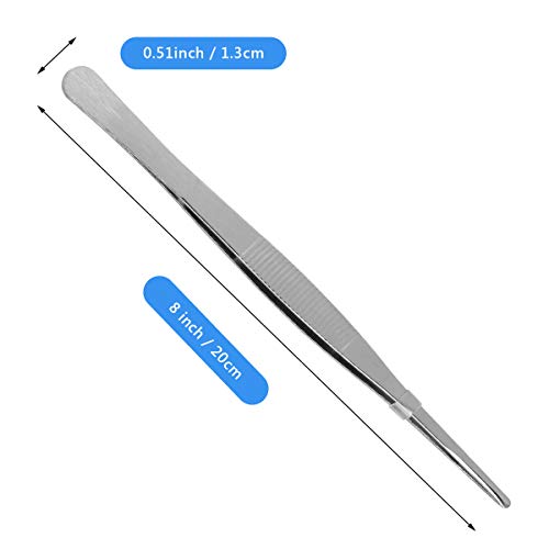 AHIER Kitchen tweezer Stainless Steel, 8inch Long tweezer with Precision Serrated Tips for Cooking Pincette for Sea food, Bar Tweezer - size: 8"
