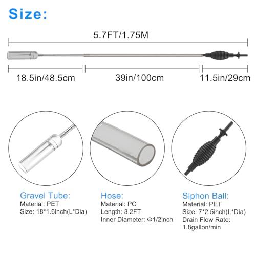 Newpol 5.7FT Aquarium Siphon Vacuum Cleaner for Fish Tank Cleaning Gravel & Sand & Change The Water, transparent