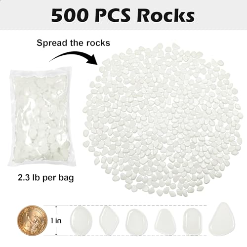 NAMTSO Glow in The Dark Rocks Outdoor, 500 pcs White Solar Rocks for Landscaping, Outdoor Decor Glow in The Dark Stones, Glowing Pebbles for Garden Backyard Patio Lawn Pond Fish Tank Aquarium Decor - color: White