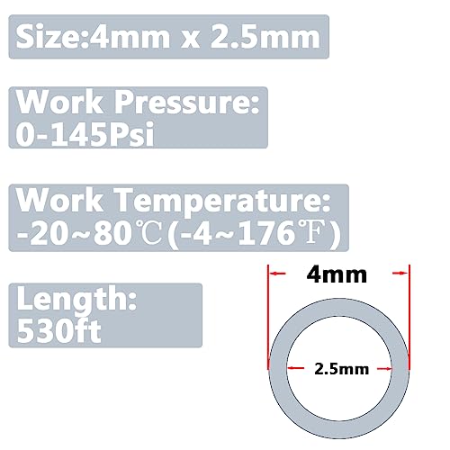 Pneumatic 4mm x 2.5mm Tubing 530Ft PU Air Tube Hose Pipe for Air Line or Water Transfer (Clear) - color: Clear, size: 4mm*2.5mm