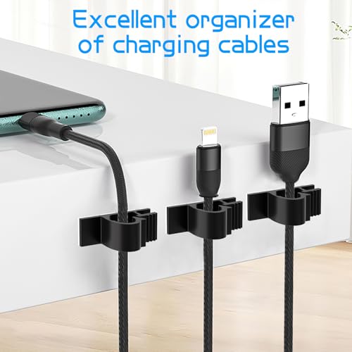 XHF 100pcs Adhesive Cable Wire Clips Black, Outdoor Cable Management Wire Organizer Cord Holder for Under Desk, Car, Wall, TV PC Ethernet Cable - color: Black, size: 1 cords slots-100pcs