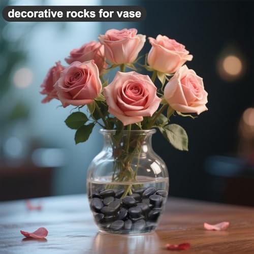 Calofulston 30LB Black Rock, Small River Stones Pebbles for Plants, Vases, Landscaping, Highly Polished Decorative Rocks, 1-1 3/4 Inch - size: 30lb, style: Black