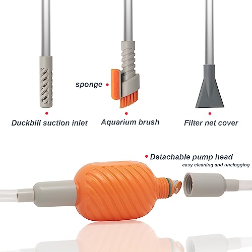 Compact Aquarium Siphon Vacuum and Water Changer Kit with Cleaning Brush. Perfect for Simultaneous Water Changing and Cleaning in Small Fish Tanks. Gravel and Sand Cleaning.