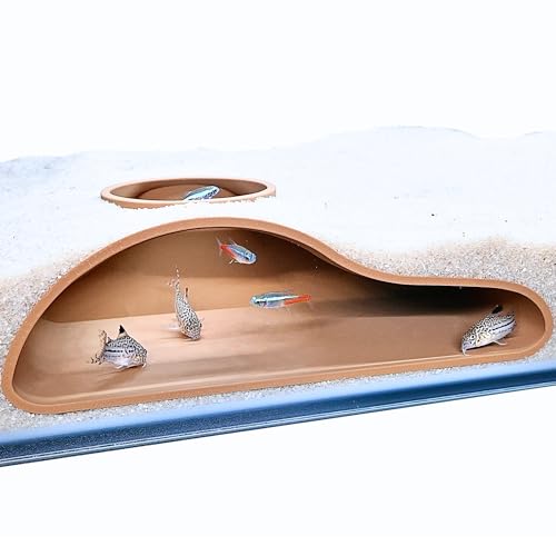 Lucky Critter Aquarium Underground Tunnel Cave Natural Curve | Viewing Fish & Shrimp Under Gravel Tunnel | Fish Tank Decor Decoration Hideout Perfect for Corydora Catfish, Kuhli Loach, Pleco (Brown) - color: Brown