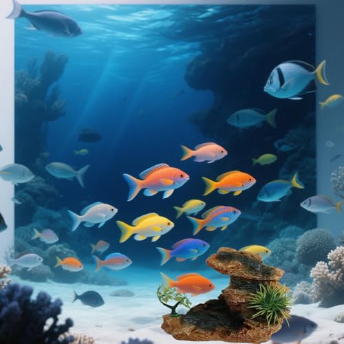 Aquarium Mountain View Stone Ornament with Tree, Artificial Resin Fish Tank Rock Cave Hill Landscape Decoration, Small Fish Hideaway Hideout for Betta Crab Shrimp