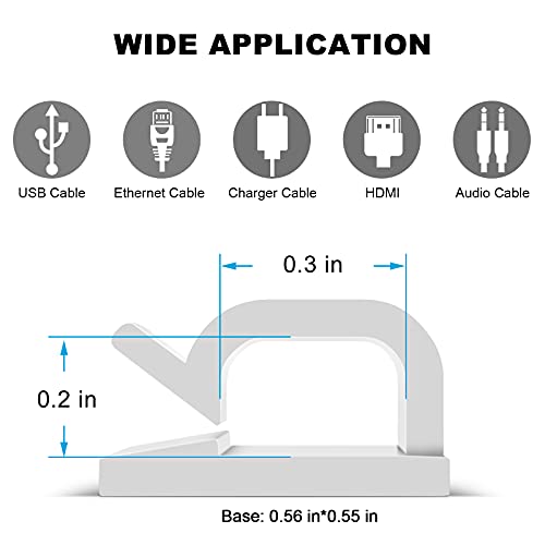 Adhesive Cable Clips White (60 PCS), Upgraded Wire Clips for Cable Management, Strong Cord Clips Wire Holders for The Wall, Under Desk, Led Strip, Electric Wires, Ethernet Cable Clips_Small - color: White, size: Small