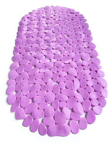 “Pebbles” Non-Slip Bathtub & Shower Mat 27”x14” Oval - Non-Toxic - Safe, Clean, Machine-Washable, Superior Grip & Drainage, Vinyl, for Smooth Floors ONLY, Opaque Pink - color: Opaque Pink, size: 27" x 14" (Oval)