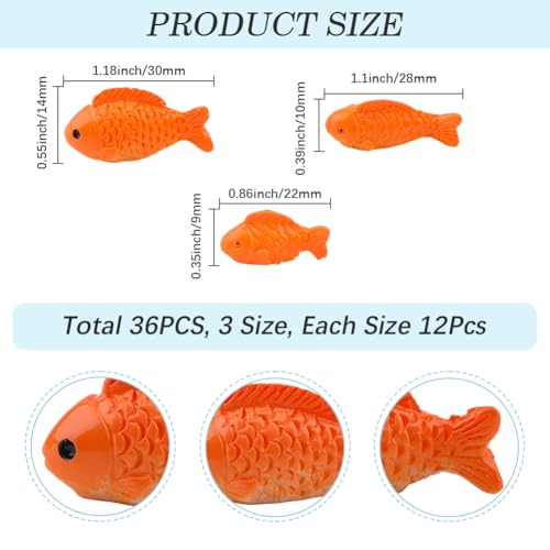 CREATCABIN 36Pcs 3 Styles Miniature Resin Fish Small Fish Figurines Dark Orange Mini Sea Ocean Marine Animal Tank Decorative Figure Statues Ornaments for Home Office Desktop Tank Aquarium DIY Decor