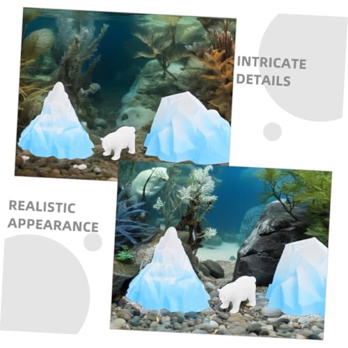 UKCOCO 3pcs Realistic Mountain Aquarium Decor Arctic Iceberg Decorations with Polar Bear Figurine Fish Tank Model Versatile Underwater Landscape Design