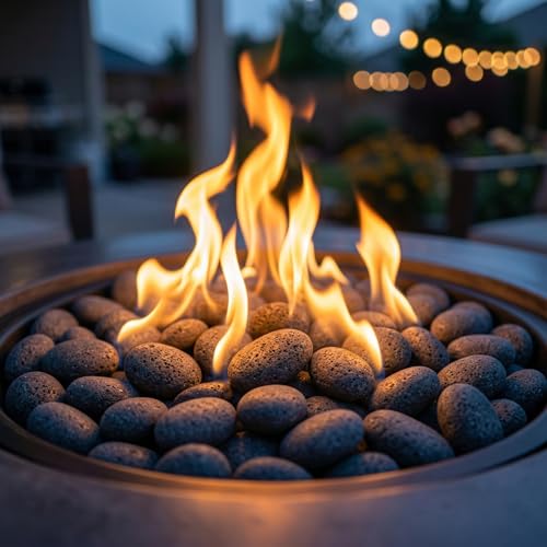 Midwest Hearth Natural Tumbled Lava Stones for Gas Fire Pit and Fireplace | Extra Large (3"–5") | Smooth Round Volcanic Rock | 10 Lbs - size: X-Large (3"- 5")