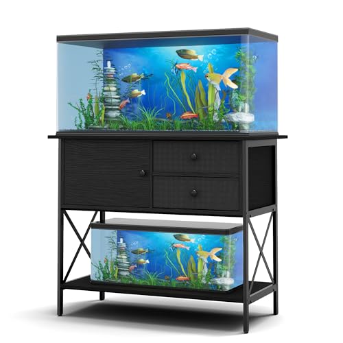 Fish Tank Stand 40 Gallon: Sturdy Aquarium Stand with Accessories Storage - Metal Tank Stands Table for 40-50 Gallon Reptile Breeder Turtle Terrarium - 36.6"x18.8" Weight Capacity 660 lbs - color: Black-X, size: 40-50 Gallon