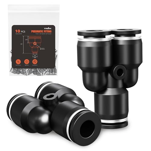 TRILINK 3/8" OD Push to Connect Fittings – Air Line Splitters Connectors, Quick Connect Pneumatic Fittings, Push Lock Air Hose Fittings for Compressor, Air Tools & Tubing (10 PCS) - color: 3/8" OD, size: Splitters(10pcs)