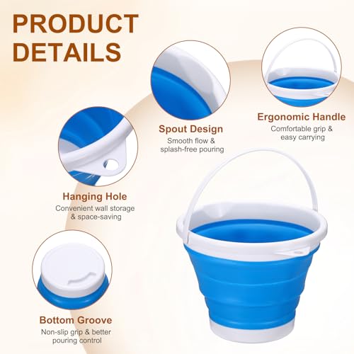 uxcell Collapsible Bucket, 1.3 Gallon (5L) Small Foldable Bucket, Portable Water Pail Round Tub Cleaning Tools with Handle for RV Camping Household Garden Fishing Car Wash, Blue - color: Blue