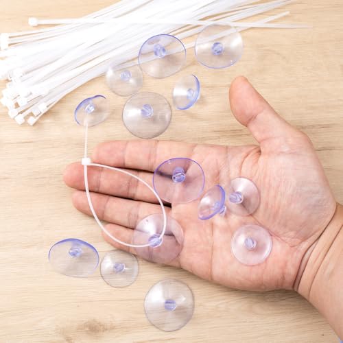 PAGOW 30 Pcs Aquarium Suction Cups with 50 Pcs Zip Ties, Suction Cup for Fish Tank Plants Binding Moss Landscape Fixation, Utility Sucker Pad Without Hooks for Kitchen Hanging (2.5cm+3.5cm) - color: Clear (Set of 80), size: 1 inch+1.38 inch