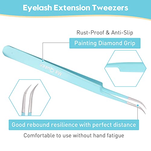 Ms.Queen Lash Tweezers for Eyelash Extensions,Professional 5Pcs Fiber Tip Curved Isolation 45 90 Degree Boot Volume Lash Tweezers for Extensions, Blue - style: Isolation Tweezers
