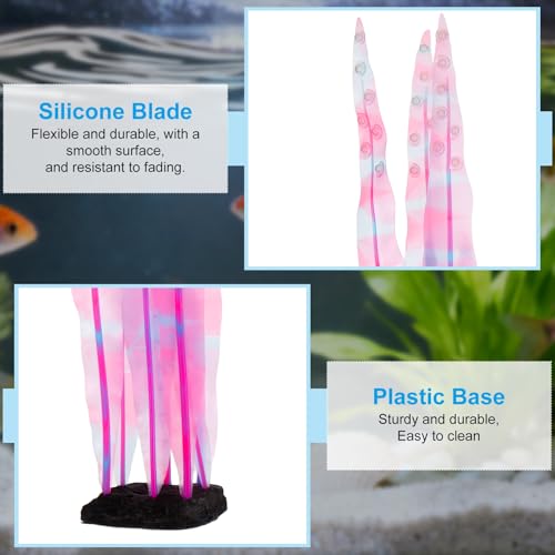 Aquarium Decoration, 10" Plastic Fish Tank Plants Artificial Silicone Glowing Kelp Aquarium Plants Ornament, (Pink, 1 Pcs), Intended for Tall Fish Tank Decor/Landscaping - color: Pink, size: 10"