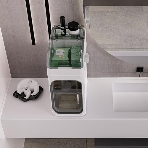 BINSIO 2-Tiers Bathroom Counter Organizer, Slim Bathroom Organizers and Storage, Toilet Paper Storage, Bathroom Organizer Storage Cabinet, Portable Laundry Room Organization, Plastic White Clear Doors - size: 2 Tiers