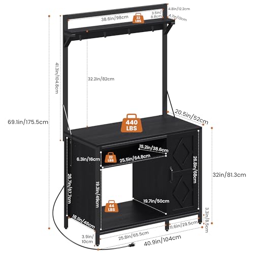 kepptory 40-50 Gallon Diamond Fish Tank Stand with Power Outlet, Heavy Duty Aquarium Cabinet with Display Shelf and 4 Hooks, Suitable for Turtle Tank, Reptile Terrarium for Home Office (Classic Black) - color: Black, size: 40.9"L x 20.5"W x 69.1"H