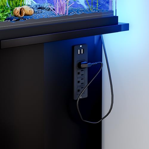 JIJIWANG 55-75 Gallon Fish Tank Stand with 4AC 2USB Outlet, Heavy Duty Aquarium Cabinet, 880LBS Capacity for Turtle Tank Reptile Terrarium, Black - color: Black, size: 47.64"L x 14.17"W x 28.7"H