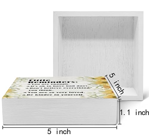 SRADMO Inspirational Little Reminders Wood Box Sign Desk Decor, Inspirational Desk Decor, College Motivational Positive Affirmation Gifts Box Sign For Office Home Dorm Tabletop Decoration(Yellow) - color: yellow, size: 5″×5″