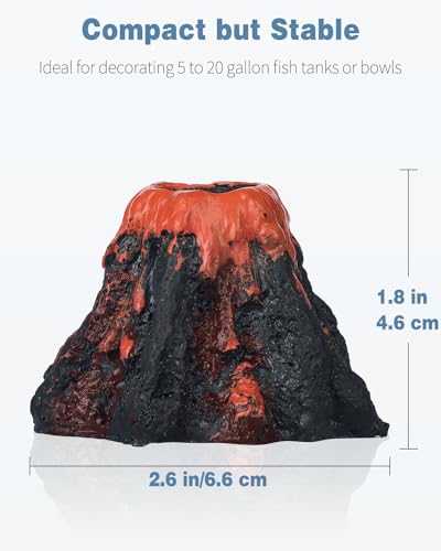 Uniclife Aquarium Volcano Ornament Kit Fish Tank Decoration Mini Resin Volcanic Decor for Fish Tank with Air Stone Bubbler Airline Tubing Accessories for Oxygenation (Air Pump Not Included) - color: Red, size: Mini