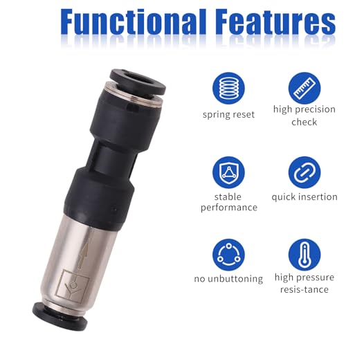 6pcs 1/4 Nickel Plated Copper Check Valve 6mm OD One Way Inline Air Pneumatic Fitting for Hydraulic System Mechanical Equipment