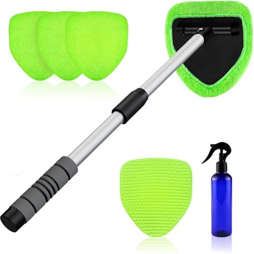XINDELL 29-inch Windshield Cleaner Tool – Car Interior Window Cleaning Kit with Extended Long Handle & 4 Microfiber Pads, Auto Wiper Windshield Brush for Car, Trucks, SUVs, RVs & Home - size: 29in