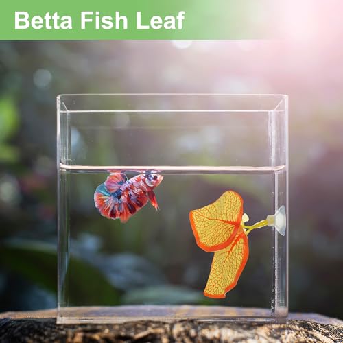 Betta Fish Leaf, Natural Habitat Simulation for Betta Spawnings Grounds, Betta Spawnings Leaves, Resting Bed, Double Leaves, Orange Yellow