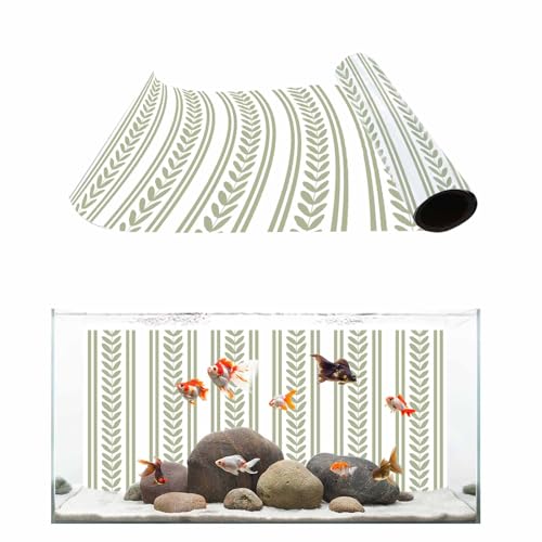 Sage Green Botanical Aquarium Background 12x24 Inch Self-Adhesive Fish Tank Decorations, Modern Farmhouse Striped Decorative Fish Tank Background Polyester Aquarium Decor Poster - color: Green, Cream, Olive, size: 12x24in