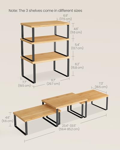 SONGMICS Cabinet Organizer Shelf, Set of 3 Kitchen Counter Shelves, Kitchen Storage, Spice Rack, Stackable, Expandable, Ink Black and Natural Beige UKCS014YL03 - color: Ink Black + Natural Beige