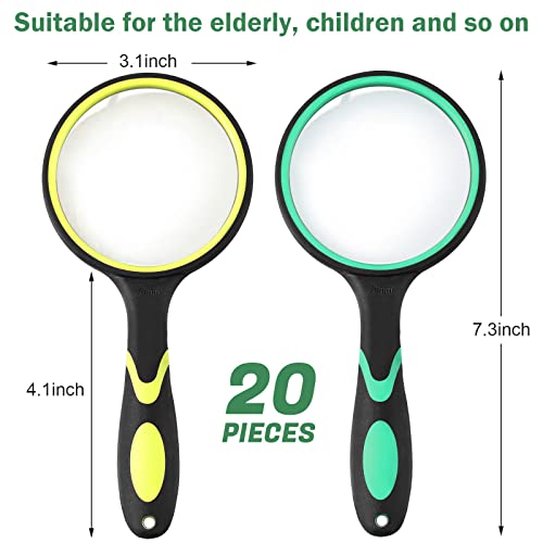20 Pcs 10x Magnifying Glass for Kids and Seniors Non-Slip Handheld Reading Magnifier 75 mm Magnifying Lens for Book Newspaper Reading Classroom Science Nature Exploration Back to School Gifts