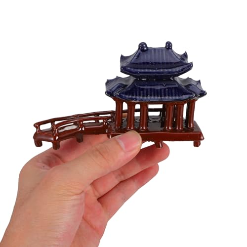 Levemolo Mini Curved Bridge Pavilion Statue Ceramic Fish Tank Decoration Bonsai Ornament for Landscape Realistic Design Sturdy Construction for Garden Aquarium Use