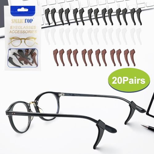 SMARTTOP 20 Pairs Anti-Slip Eyeglass Ear Grips Hook, Comfortable Silicone Elastic Eyeglasses Temple Tips Sleeve Retainer-For Eyeglasses Sunglasses Spectacles Glasses(Black+Clear+Brown) - color: Black+clear+brown