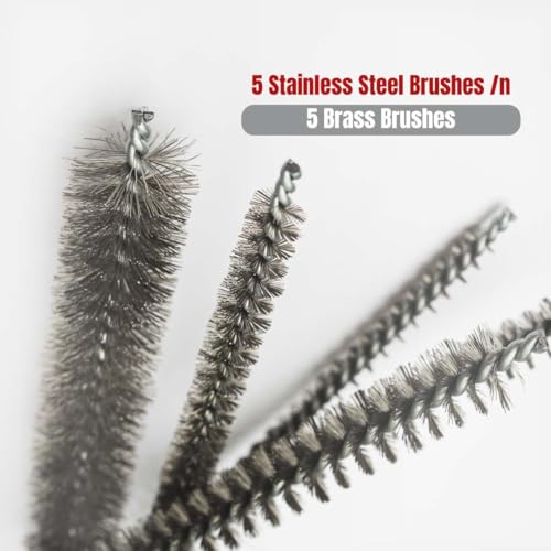 PMD Products 10-Piece Tube Cleaning Brush Kit | Brass Wire Bore Brushes & Stainless Steel Brushes 12" Long (1/4" to 3/4") for Tubes, Cylinders, and Narrow Spaces