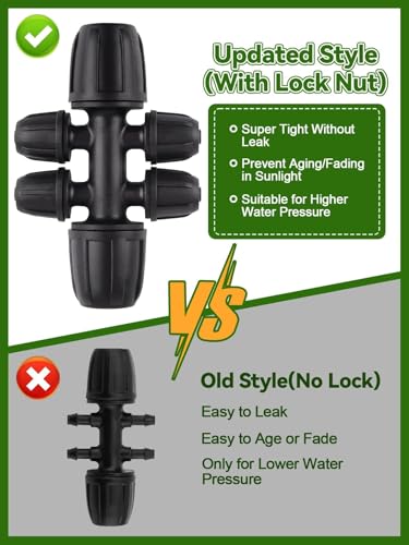 20PCS Locked Barbed Tee Connectors, Kalolary 5/16" to 1/4" Drip Irrigation Fittings Kit 8/12mm to 4/7mm Tube Lock Female Connector 6-Way Barbed Lock Irrigation Parts for Watering System (Black) - color: Black 5/16" to 1/4" 6-Way