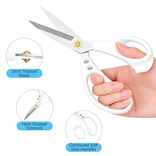 All Purpose Kitchen Scissors, Kitchen Shears Heavy Duty - Dishwasher Safe Food Scissors- Multipurpose Cooking Shears for Meat Poultry Food, Herbs, and Fish, Comfort Grip Handles, White - color: White