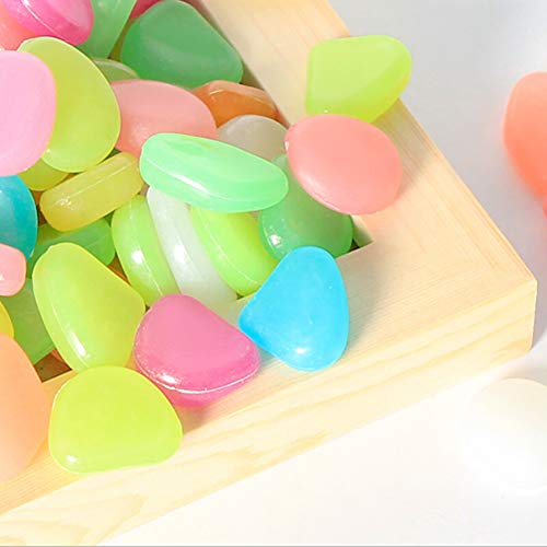 Muzero Glow in The Dark Rocks, 200pcs Multicolor Garden Pebbles Stone Luminous Fish Tank Aquariums Rocks, Decorations for Walkways, Gardens, Houseplants Powered by Light and Solar - color: Multi, size: 200pcs