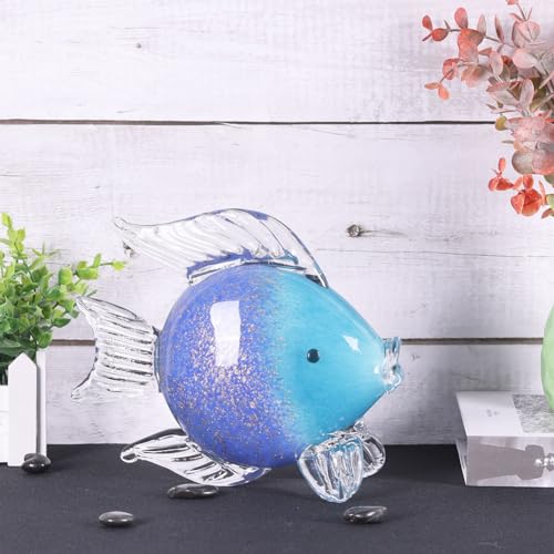QIANLING Glass Fish Figurines - Coastal Home Decor, Modern Ocean Centerpieces for Living Room, Dining Area, Bathroom, Office, Coffee Table, Beach House, Nautical, Seaside, Entrance, Shelf Display - color: Blue & Purple Fish