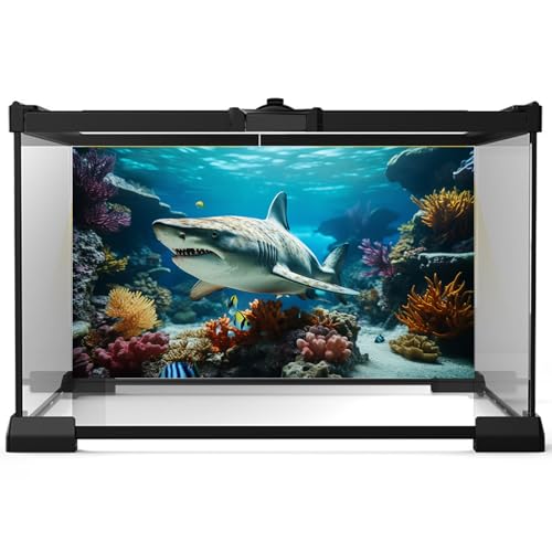 Aquarium Background Marine Life Fish Shark Terrarium Backdrop Underwater World Coral Reef Rock Fish Tank Background Deep Sea Aquarium Wallpaper Poster Decor Vinyl 24x12in - color: Marine Brown, size: 24(W)x12(H)inches/ 60(W)*30cm(H)