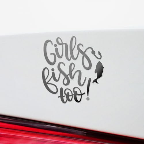 Decal Stickers of Girls Fish Too (Metallic Silver) (Set of 2) Premium Waterproof Vinyl Decal Stickers for Laptop Phone Accessory Helmet Car Window Mug Tuber Cup Door Wall - ANDVER1c33531SI - color: Metallic Silver, size: 3.8'' x 4.1''