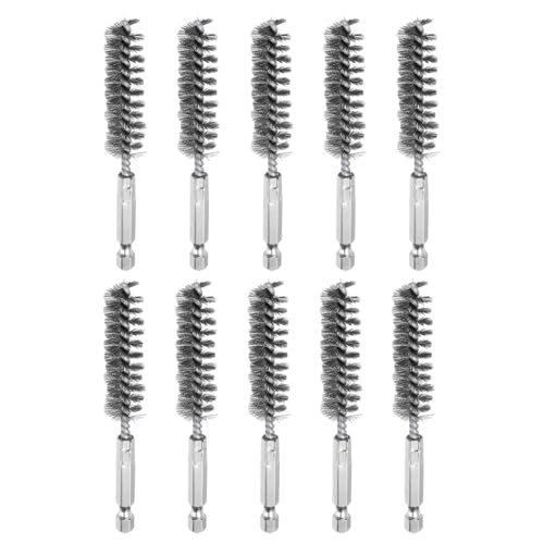 HARFINGTON 10Pcs Stainless Steel Bore Brush 14mm Dia 4" Long Cleaning Twisted Wire Brush with Handle 1/4" Hex Shank for Tubes, Ports, Bearings - size: 14mm